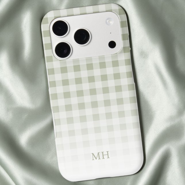 Modern Gradient Green Gingham Minimal Monogram Case-Mate iPhone Case (Modern Gradient Green Gingham Minimal Monogram Case-Mate iPhone Case)