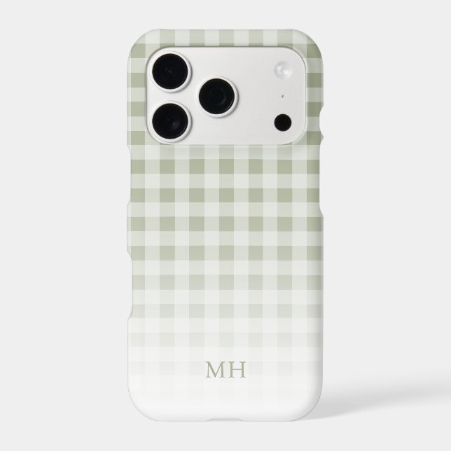 Modern Gradient Green Gingham Minimal Monogram Iphone Case (Back)