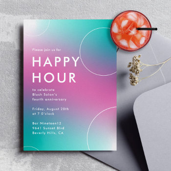 Modern Gradient Happy Hour (aqua) Invitation by ClementineCreative at Zazzle