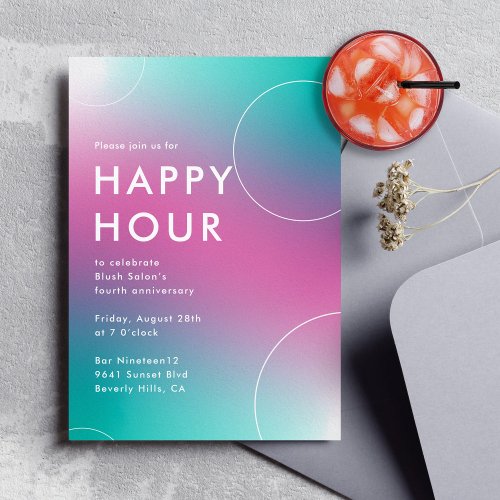 Modern Gradient Happy Hour Aqua Invitation