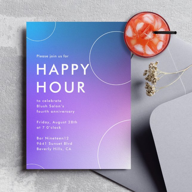 Modern Gradient Happy Hour (Blue) Invitation (a modern gradient happy hour party invitation for corporate events)