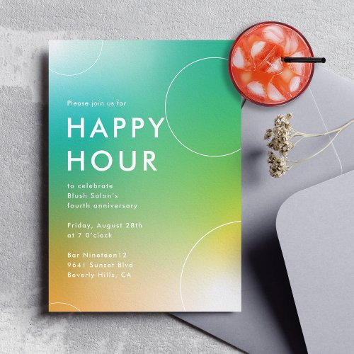 Modern Gradient Happy Hour Green Invitation