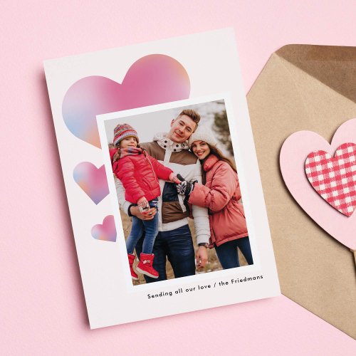 Modern Gradient Hearts Valentines Day Photo Holiday Card