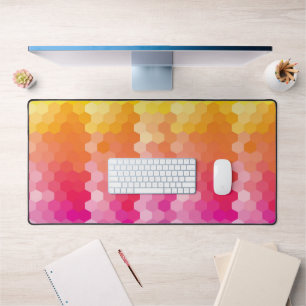 Modern Gradient Hexagon Desk Mat Pink and Yellow