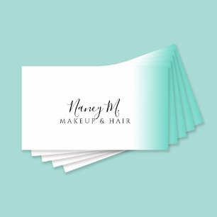 Modern gradient mint white makeup & hair  business card