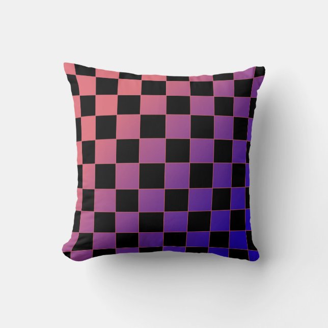 Modern Gradient Purple Pink Checkerboard  Throw Pillow (Front)