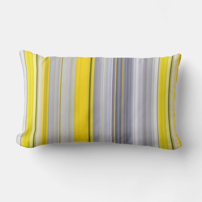 Modern Gradient Stripe Pattern Yellow Gray Lumbar Pillow (Front)