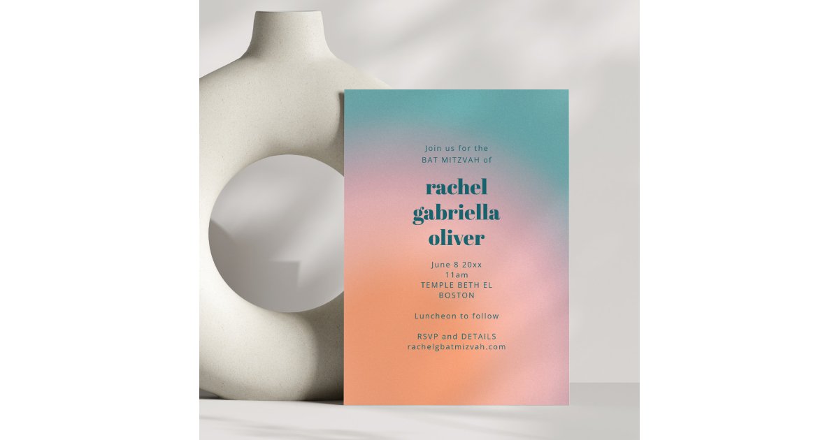 Modern Gradient Teal Pink Bat Mitzvah Bold Invitation | Zazzle
