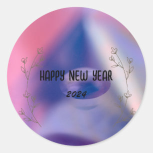Modern Gradient watercolor floral Happy New year  Classic Round Sticker