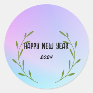 Modern Gradient watercolor floral Happy New year Classic Round Sticker