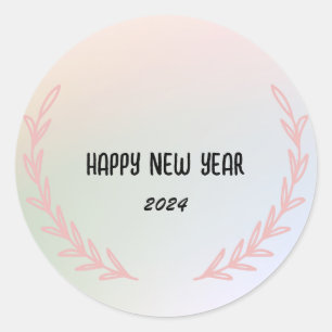 Modern Gradient watercolor floral Happy New year Classic Round Sticker