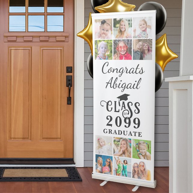 Modern Graduate 12 Photo Class Year Vertical Retractable Banner (Creator Uploaded)