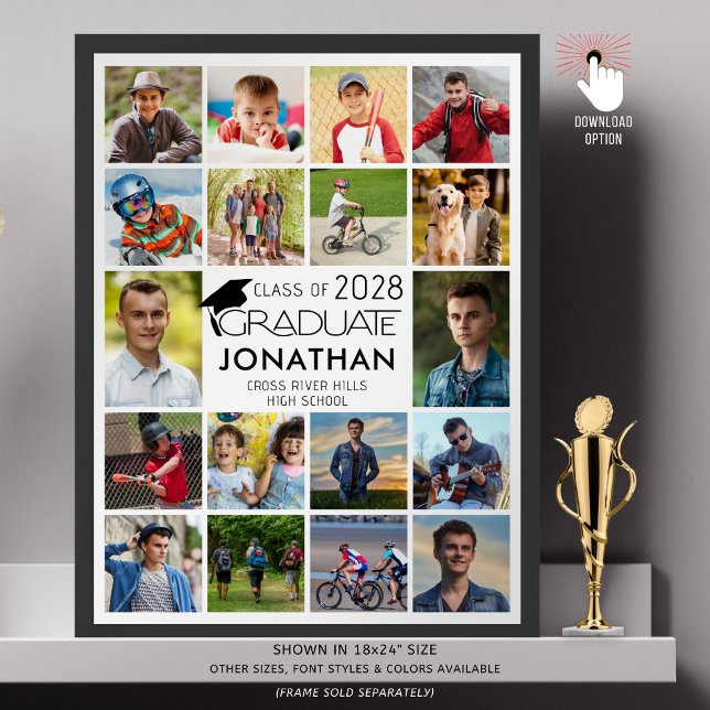 Modern Graduate 18 Photo Collage Custom Color Poster (Creator Uploaded)