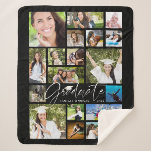 Modern GRADUATE 19 Photo Collage Script Black Sherpa Blanket