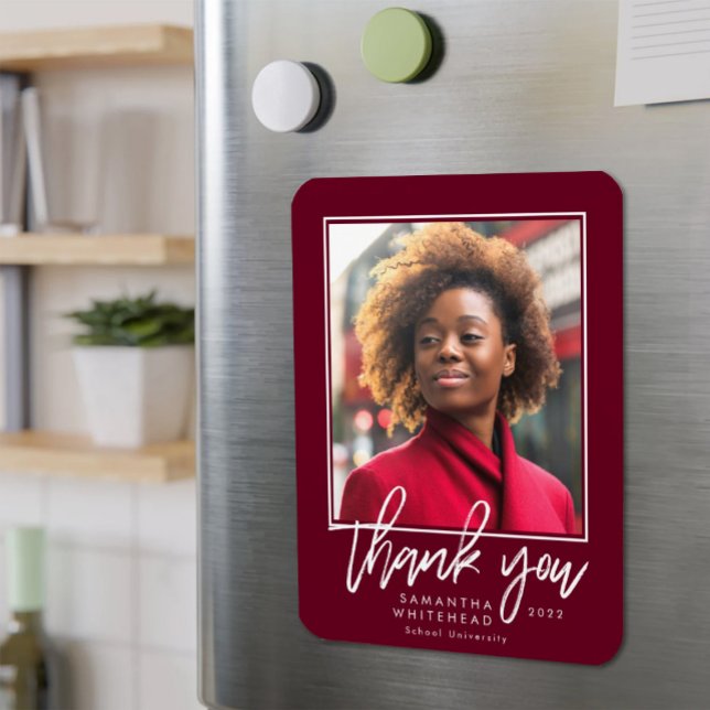 Modern Graduate 2022 Photo Burgundy Thank You Magnet (Creator Uploaded)