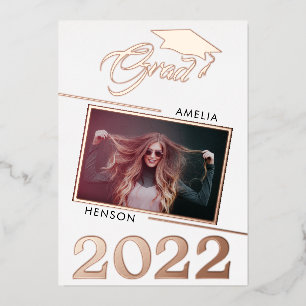 Modern Graduate 2 Photo Graduation Rose Gold Foil Invitation