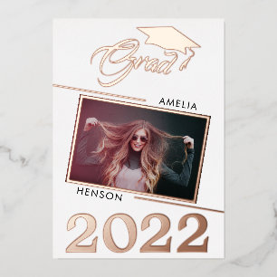 Modern Graduate 2 Photo Graduation Rose Gold Foil Invitation