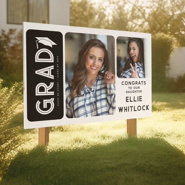 Modern Graduate 2 Photo Graduation Yard Sign (Creator Uploaded)
