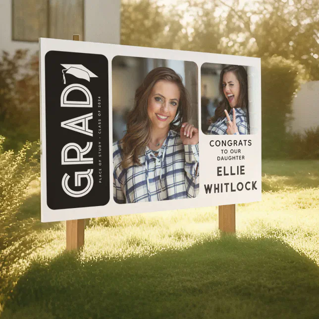 Graduation Photo Both Sign Modern Graduate 2 Photo Graduation Yard Sign | Zazzle