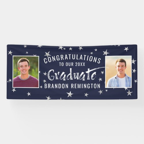 Modern Graduate 2 Photo Navy Blue Silver White Banner