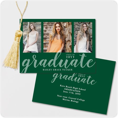 Modern Graduate 3_Photo Collage Green Graduation Announcement