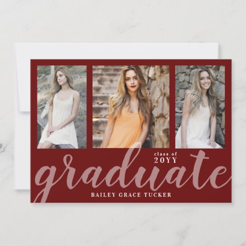 Modern Graduate 3_Photo Collage Red Graduation Announcement