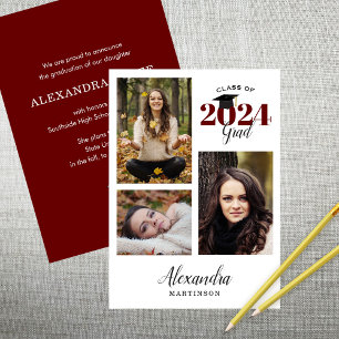 Modern Graduate 3 Photo Graduation Announcement