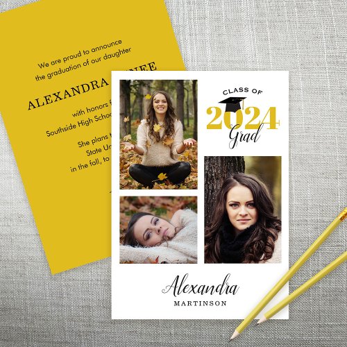 Modern Graduate 3 Photo Graduation Announcement