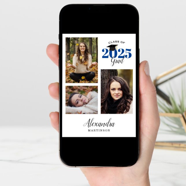 Modern Graduate 3 Photo Graduation Announcement (Front Digital)