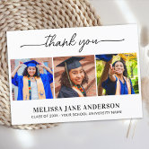 Graduate 6 Photo Personalized Navy Blue Graduation Thank You Card