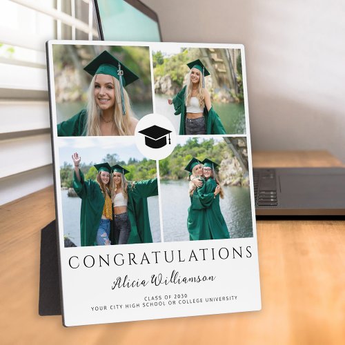 Modern graduate 4 photo collage chic graduation  plaque