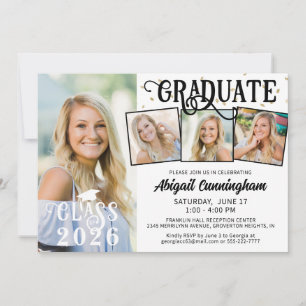 Modern Graduate 4 Photo Collage Custom Colors Invitation