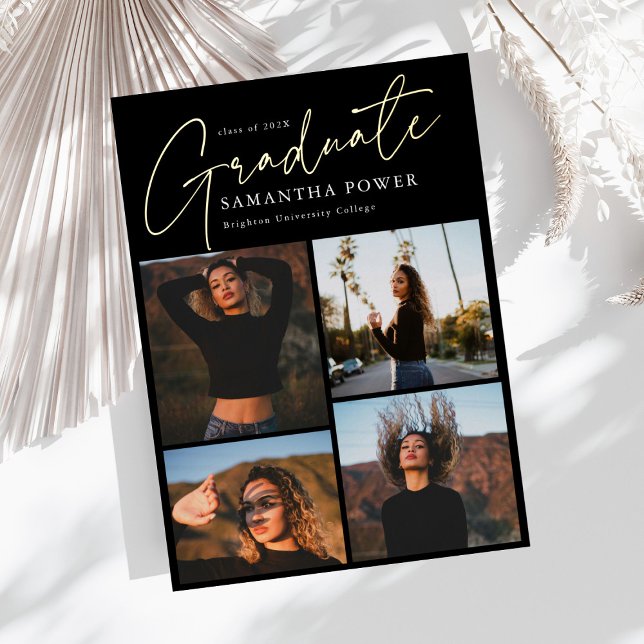 Modern Graduate 4 Photos Graduation Announcememts Foil Invitation (Creator Uploaded)