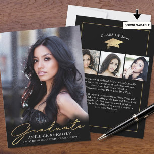 Modern Graduate 4 Photos Script Black Gold Announcement
