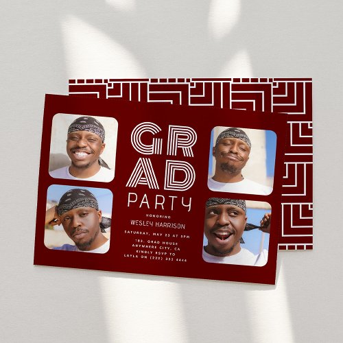 Modern Graduate 4x photo collage GRAD Party Invitation