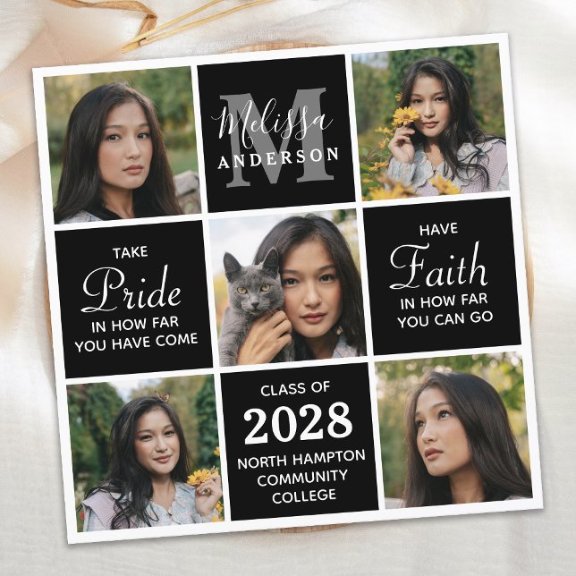 Modern Graduate 5 Photo Collage Black Graduation Announcement (Creator Uploaded)