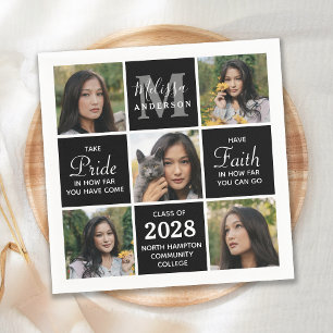 Modern Graduate 5 Photo Collage Black Graduation Napkins