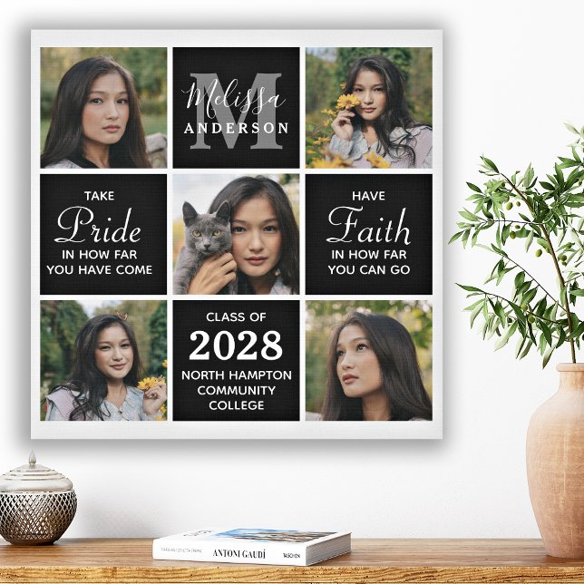 Modern Graduate 5 Photo Collage Graduation Faux Canvas Print (Creator Uploaded)