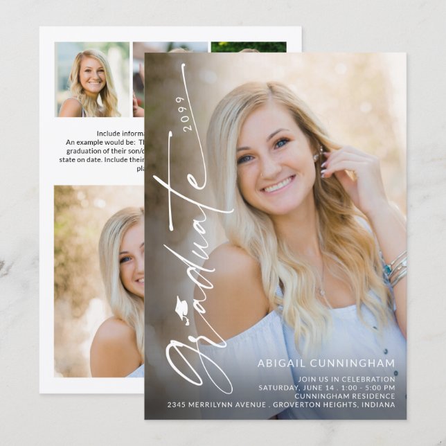 Modern Graduate 5 Photo Graduation Invitation (Front/Back)