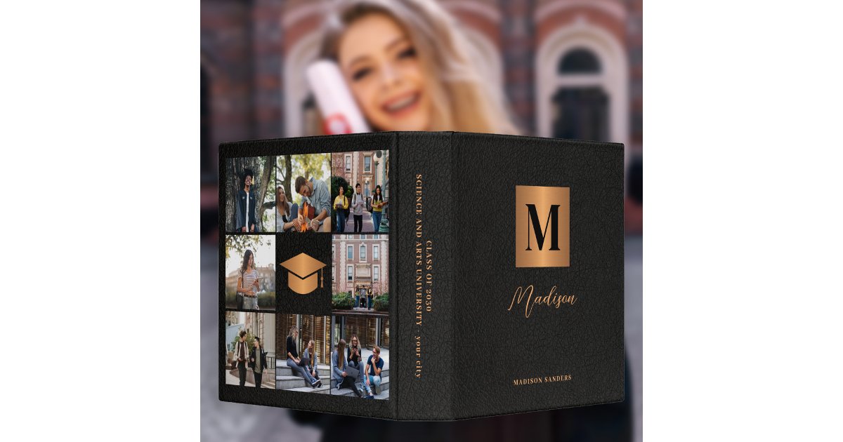 Grad Album Modern graduate 8 photo black graduation album 3 ring binder | Zazzle