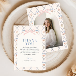 Modern Graduate Arch Photo Bow Floral Graduation Thank You Card