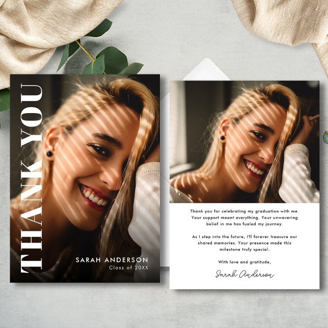 Modern Graduate Back and White Photo Graduation Thank You Card (Creator Uploaded)
