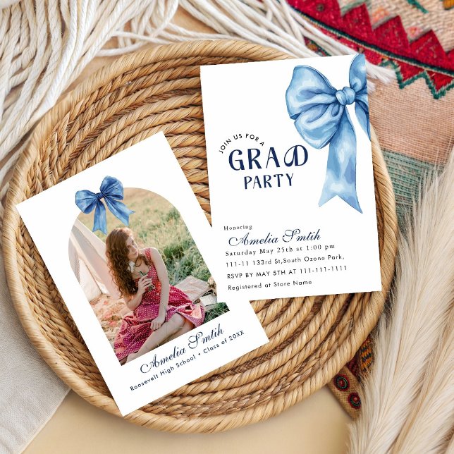 Modern Graduate Black Bow minimal Graduation party Invitation (Creator Uploaded)