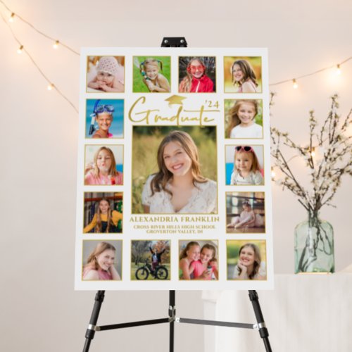 Modern Graduate Black Gold 15 Photo Collage Foam Board