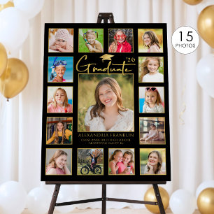 Modern Graduate Black Gold 15 Photo Collage Foam Board