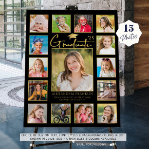 Modern Graduate Black Gold 15 Photo Collage Foam Board
