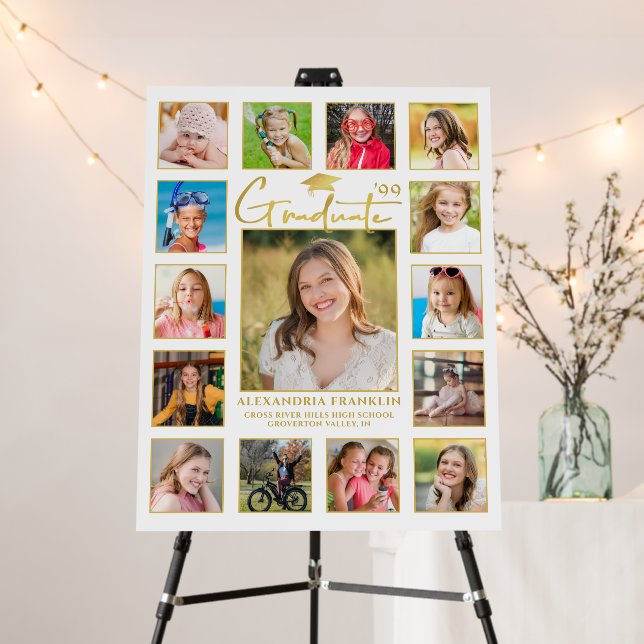 Modern Graduate Black Gold 15 Photo Collage Foam Board (In Situ (Stand))