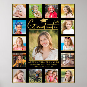 Modern Graduate Black Gold 15 Photo Collage Poster