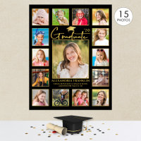 Modern Graduate Black Gold 15 Photo Collage