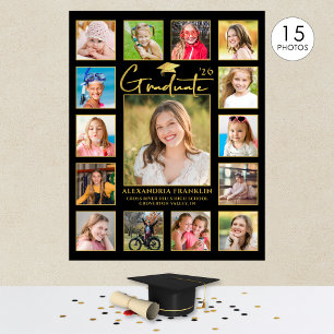 Modern Graduate Black Gold 15 Photo Collage Poster